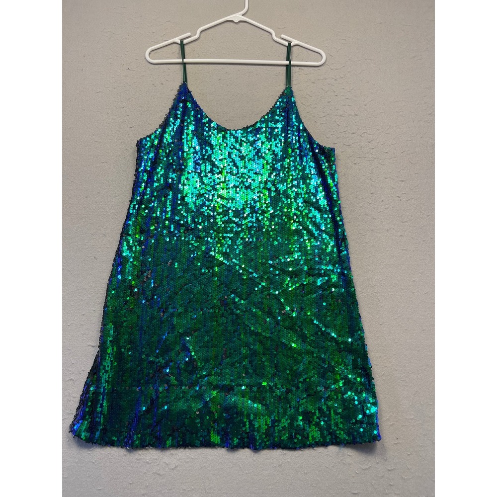 Allegra K Mini Dress Sequin Green Blue Medium Womens